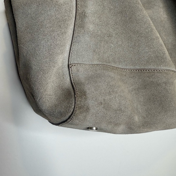 Garnet Hill Suede Leather Gray Tote Bag Purse Slouchy Boho Magnetic Closure - Picture 11 of 11